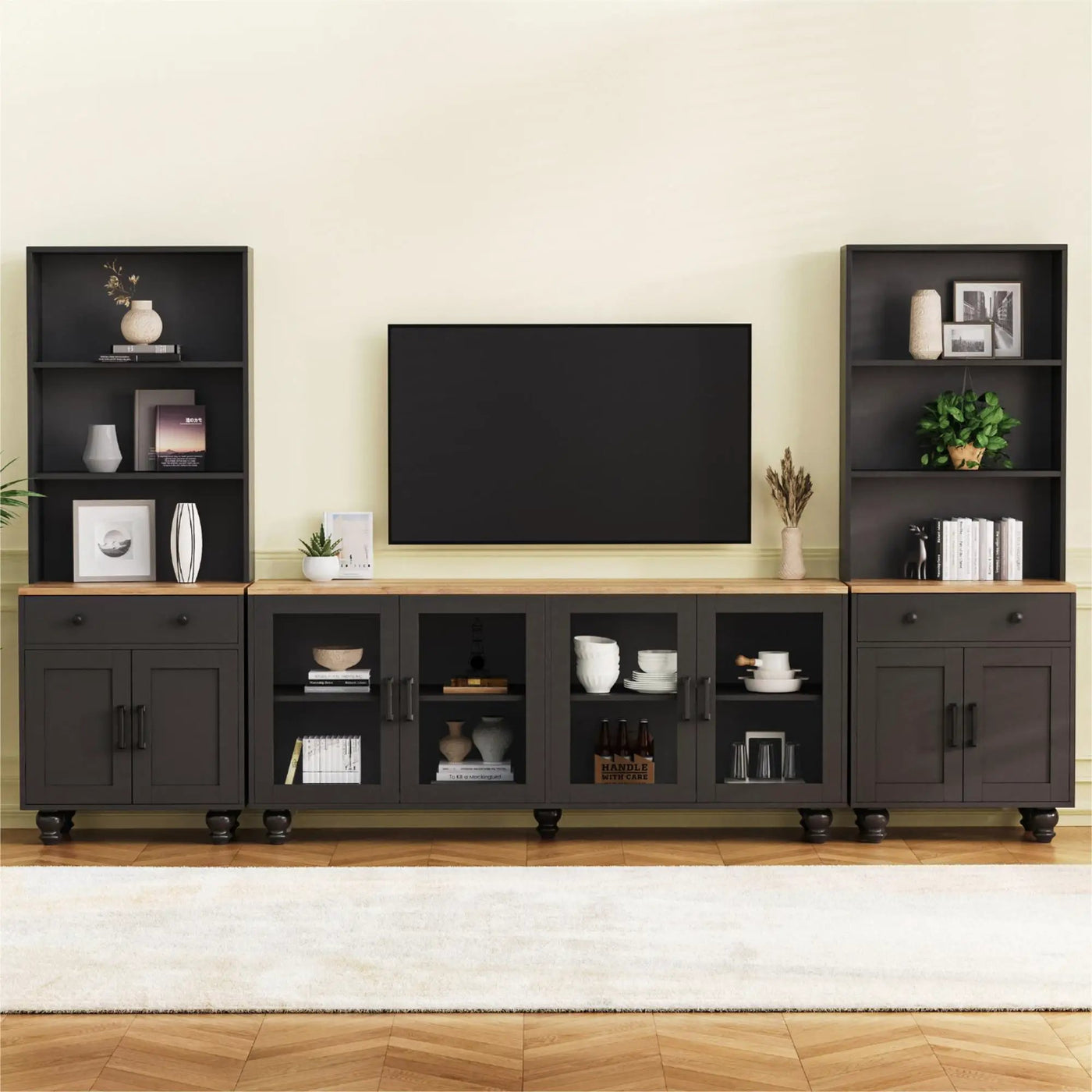Farmhouse TV Stand With Solid Wood Gourd Shaped Legs For TVs Up To 70" by Unique Piece Furniture