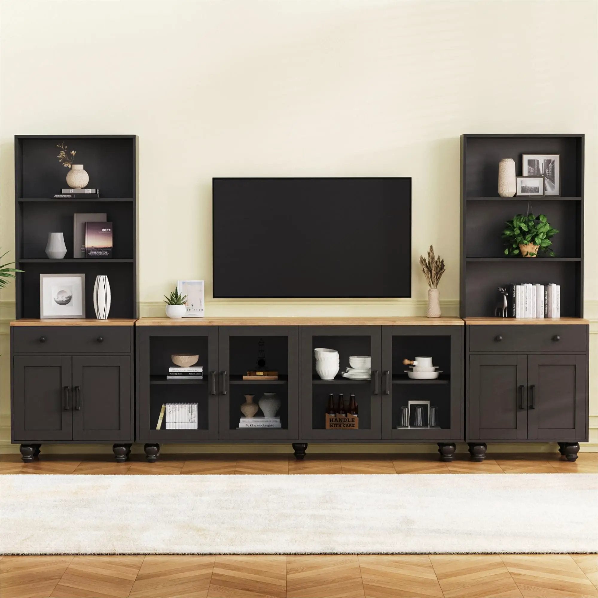 Farmhouse TV Stand With Solid Wood Gourd Shaped Legs For TVs Up To 70" by Unique Piece Furniture