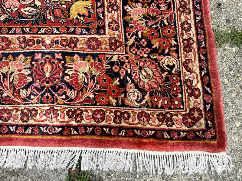 Large Antique Persian Sarouk Rug 11x18, Red, Floral Allover, Palace Size Wool Handmade Carpet by Jewel Rugs