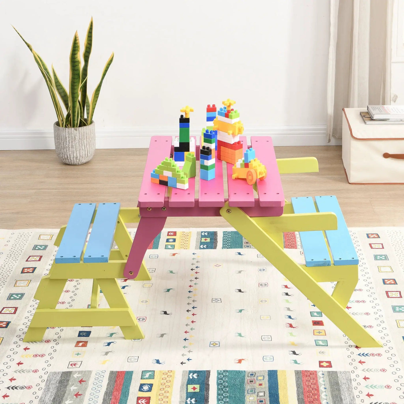 Kids Multi-Functional Arm Chair, Table With 2 Benches All-In-One Set by Unique Piece Furniture