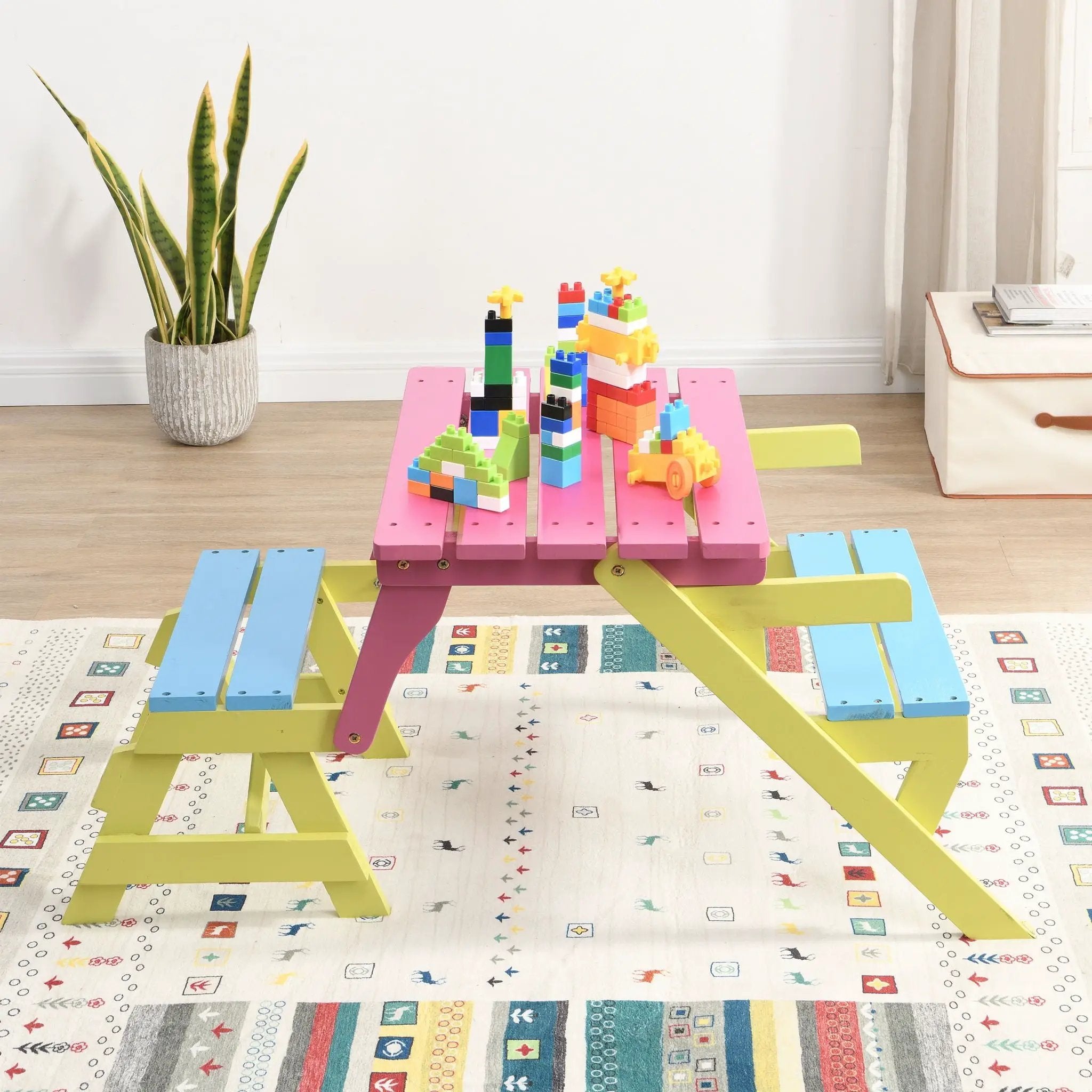 Kids Multi-Functional Arm Chair, Table With 2 Benches All-In-One Set