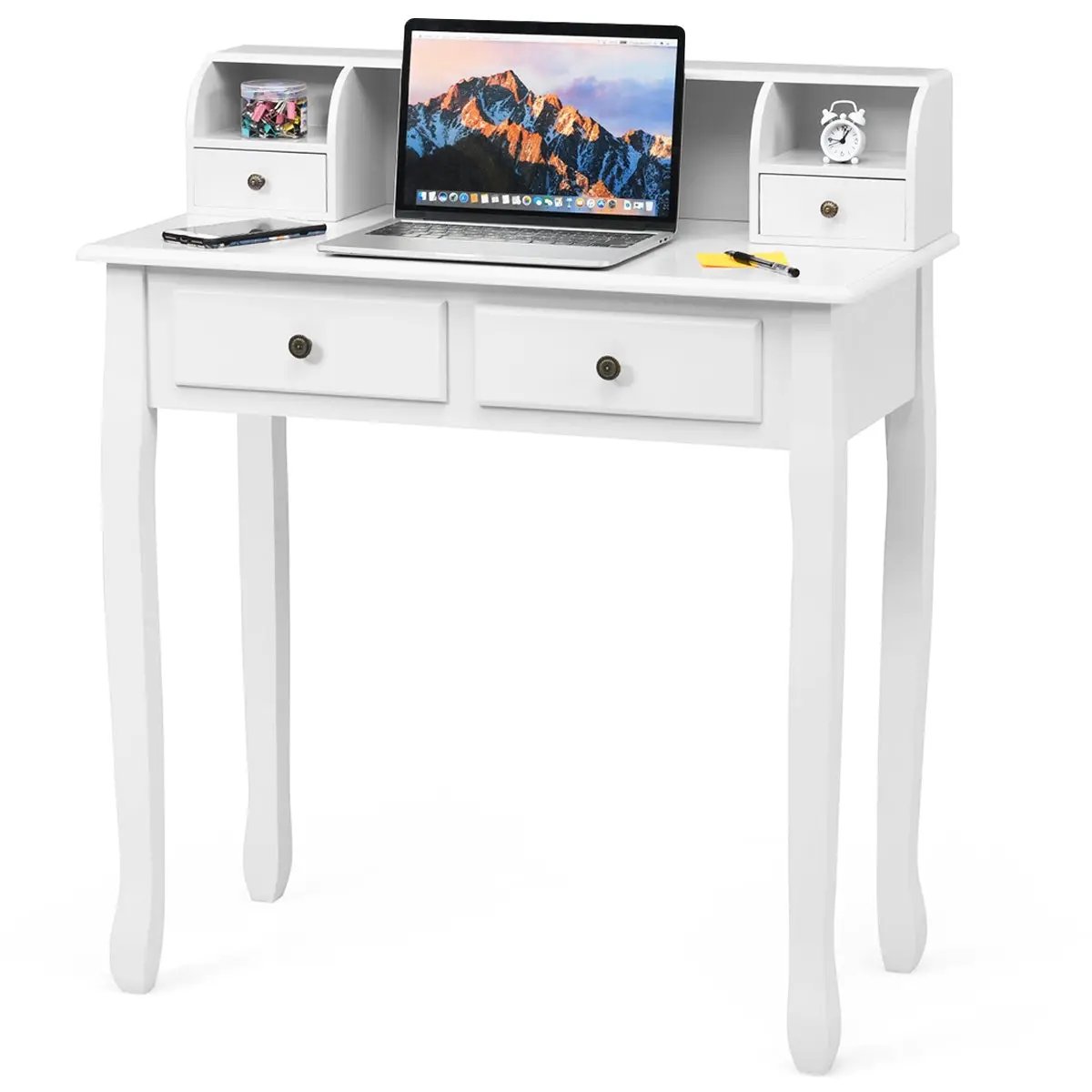 Writing Desk 2-Tier Vanity Desk Computer Desk with 4 Drawers by DirectDeals