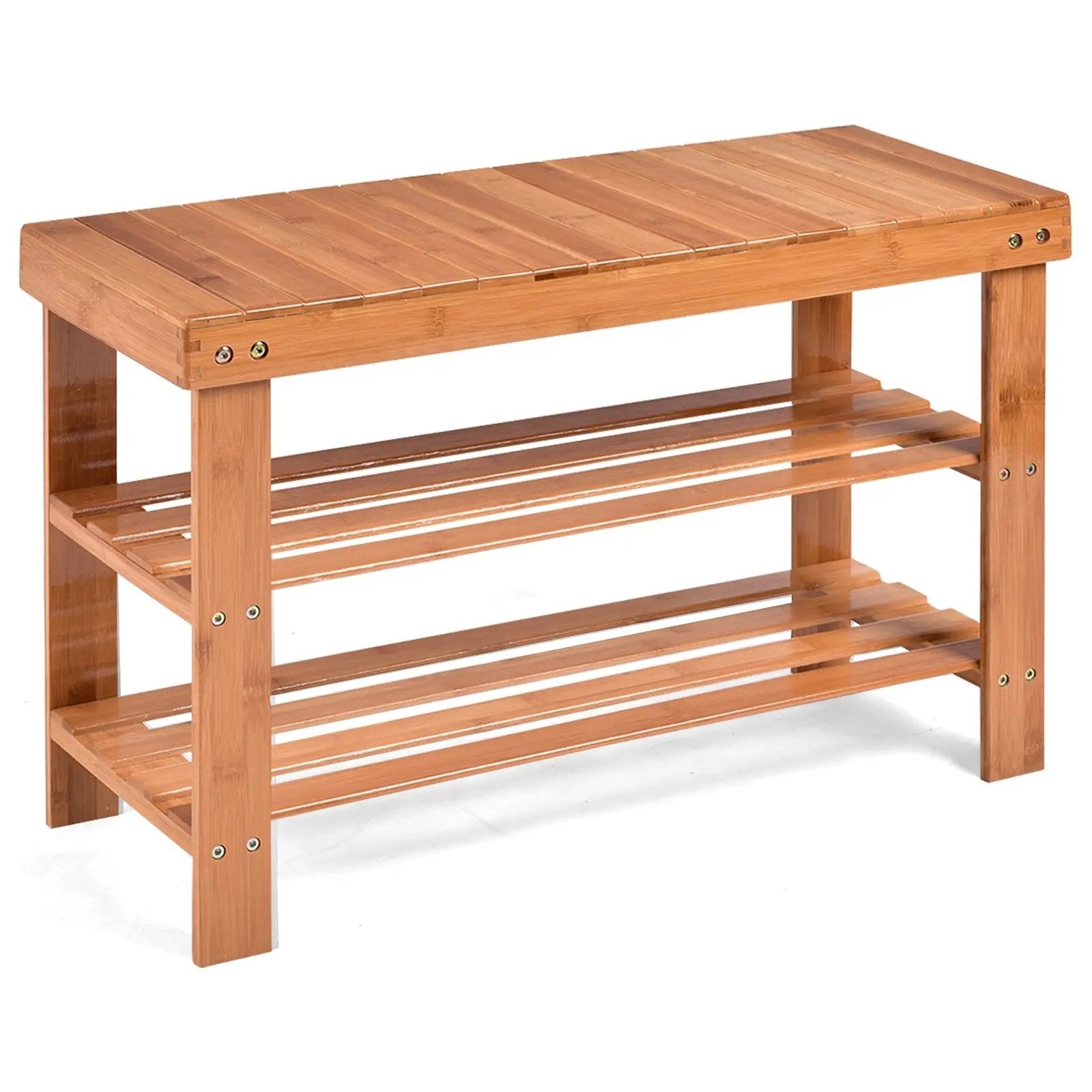 3 Tier Bamboo Bench Storage Shoe Shelf-Natural by DirectDeals