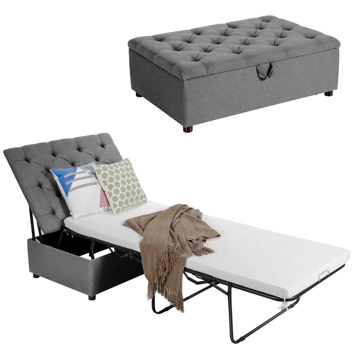 Folding Ottoman Sleeper Bed with Mattress for Guest Bed and Office Nap, photo 9 of 10