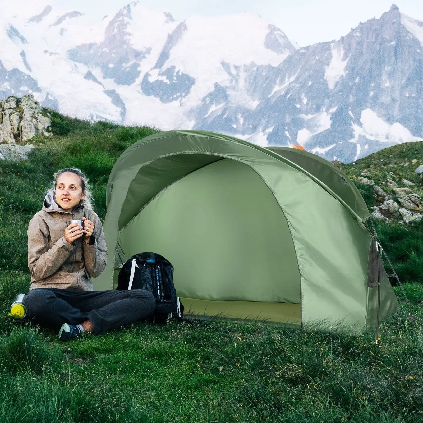 Cot Elevated Compact Tent Set with External Cover-Green by DirectDeals