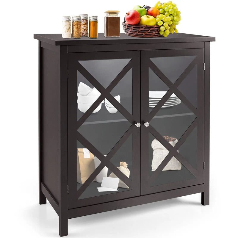 Freestanding Kitchen Buffet Cabinet with Glass Doors and Adjustable Shelf by DirectDeals