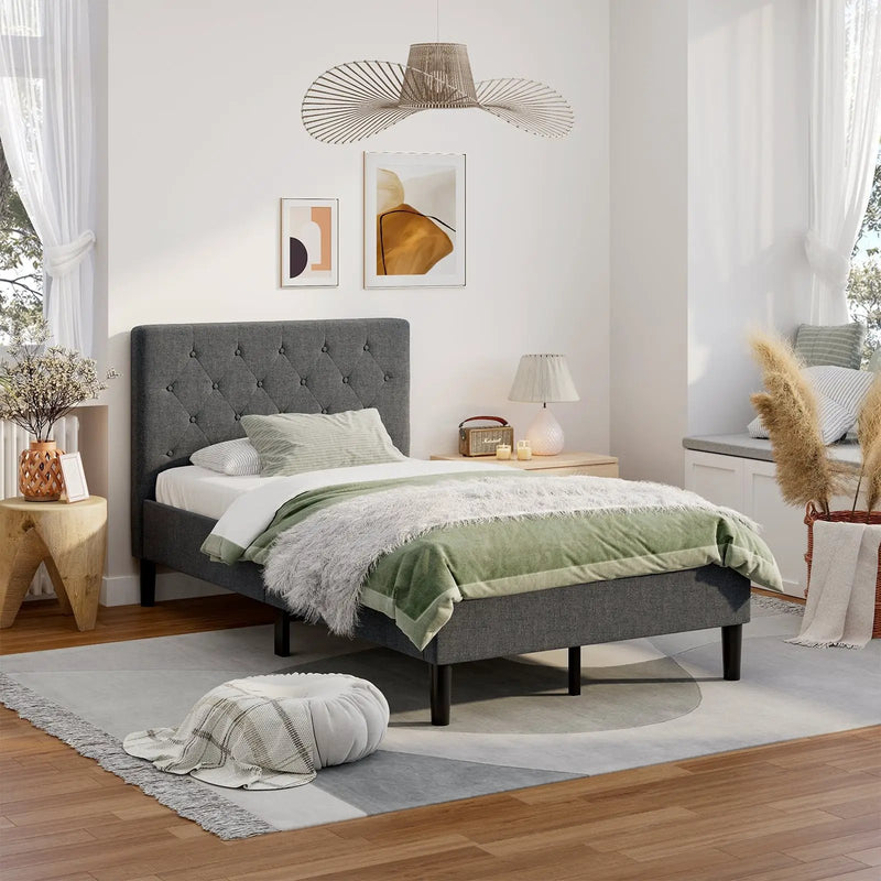 Upholstered Bed Base with Button Stitched Headboard by DirectDeals
