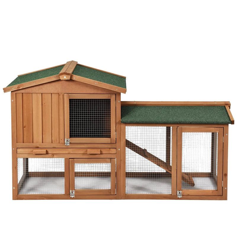 58 Inch Weatherproof Wooden Rabbit Hutch-Brown by DirectDeals