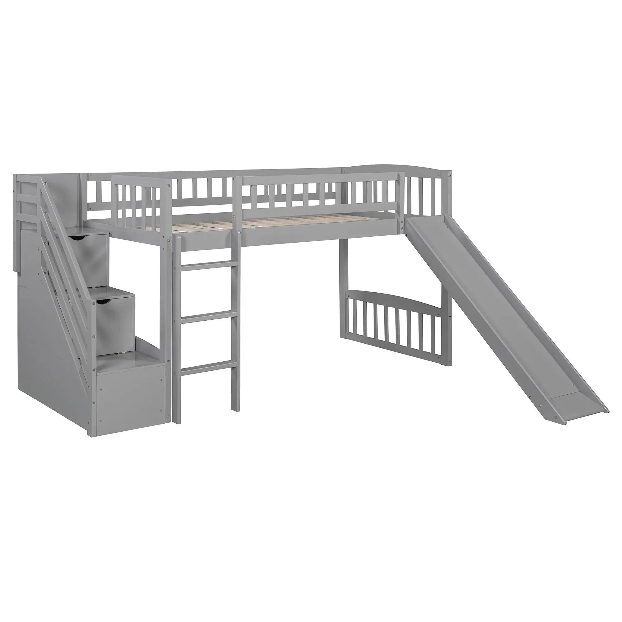 Loft Stairway Bed With 2 Drawers, Convertible Ladder And Slide by Unique Piece Furniture