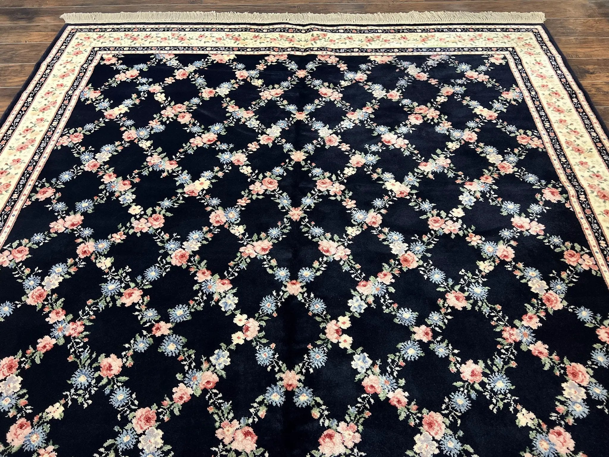 Karastan Rug 8' 8" x 12" Garden of Eden Collection Ebony Trellis #509/1270, Wool Pile Discontinued Vintage Karastan Carpet, Room Sized Rug by Jewel Rugs