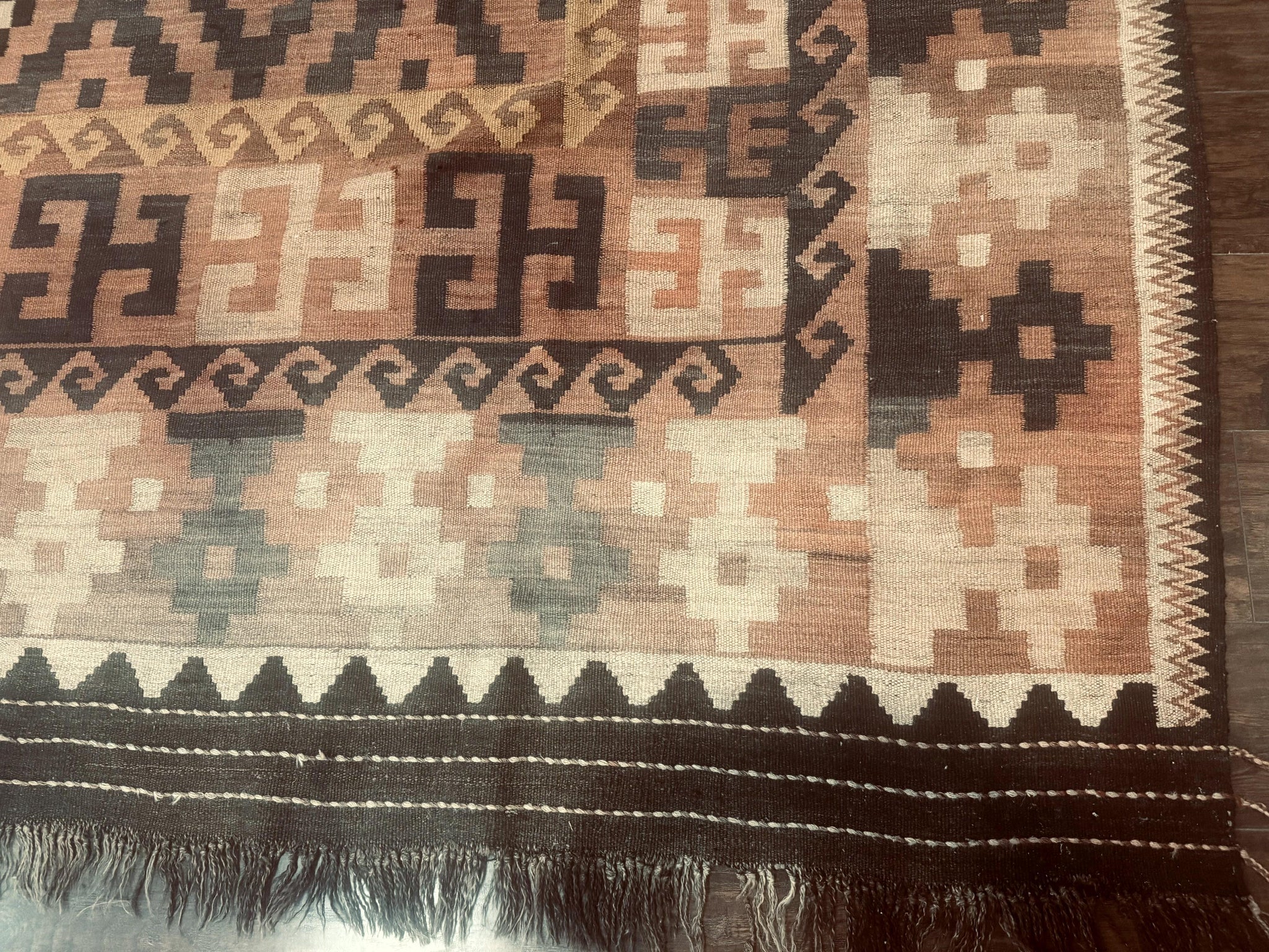 Antique Persian Tribal Kilim Rug 9x12, Zig Zag Pattern Kilim, Zarand Rug, Wool, Earth Tone Colors by Jewel Rugs