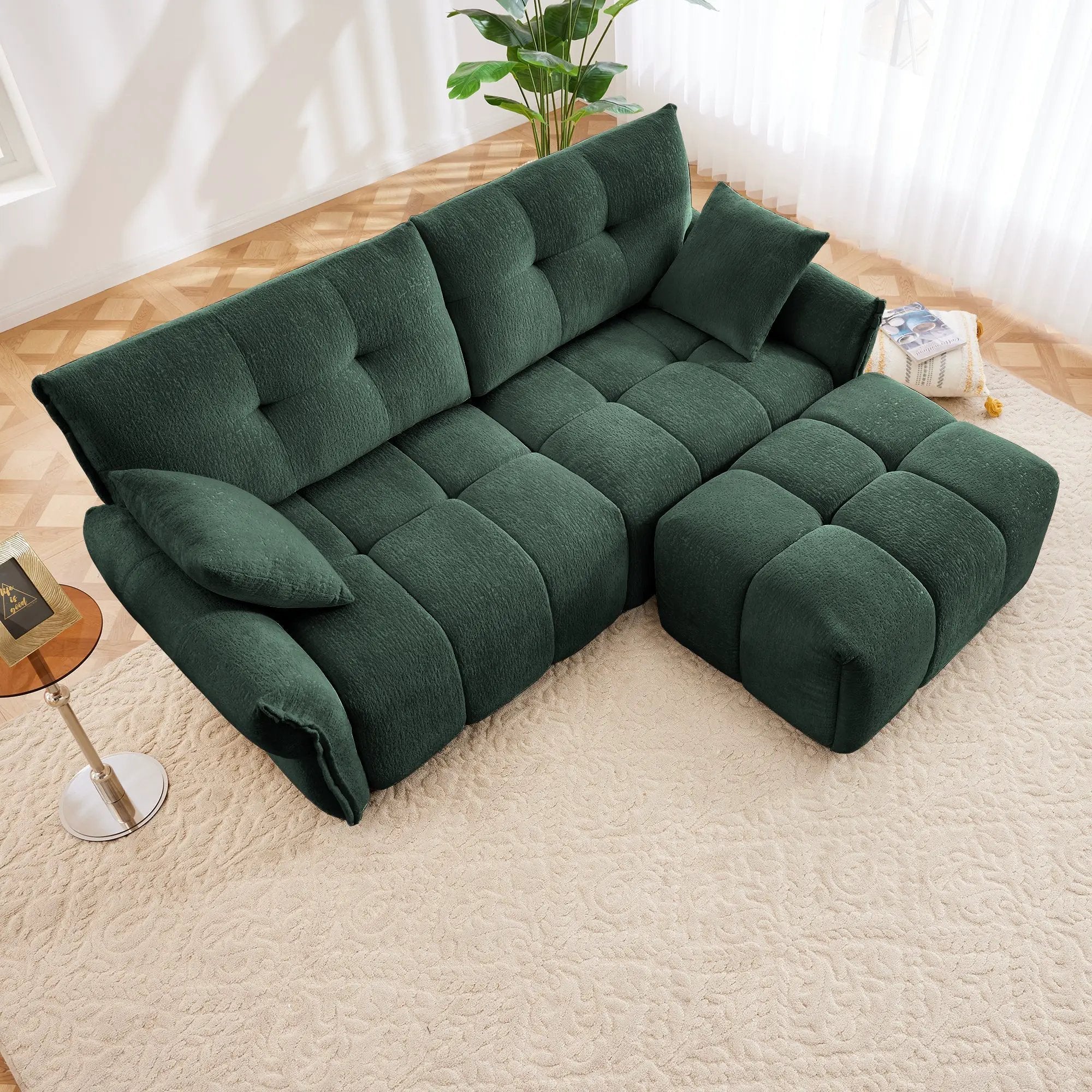 Modern Chenille Fabric 2-Seater Sofa With Ottoman by HouseOfZazla
