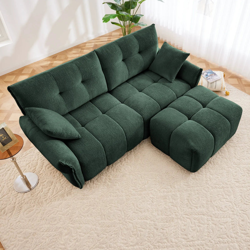 Modern Chenille Fabric 2-Seater Sofa With Ottoman by HouseOfZazla