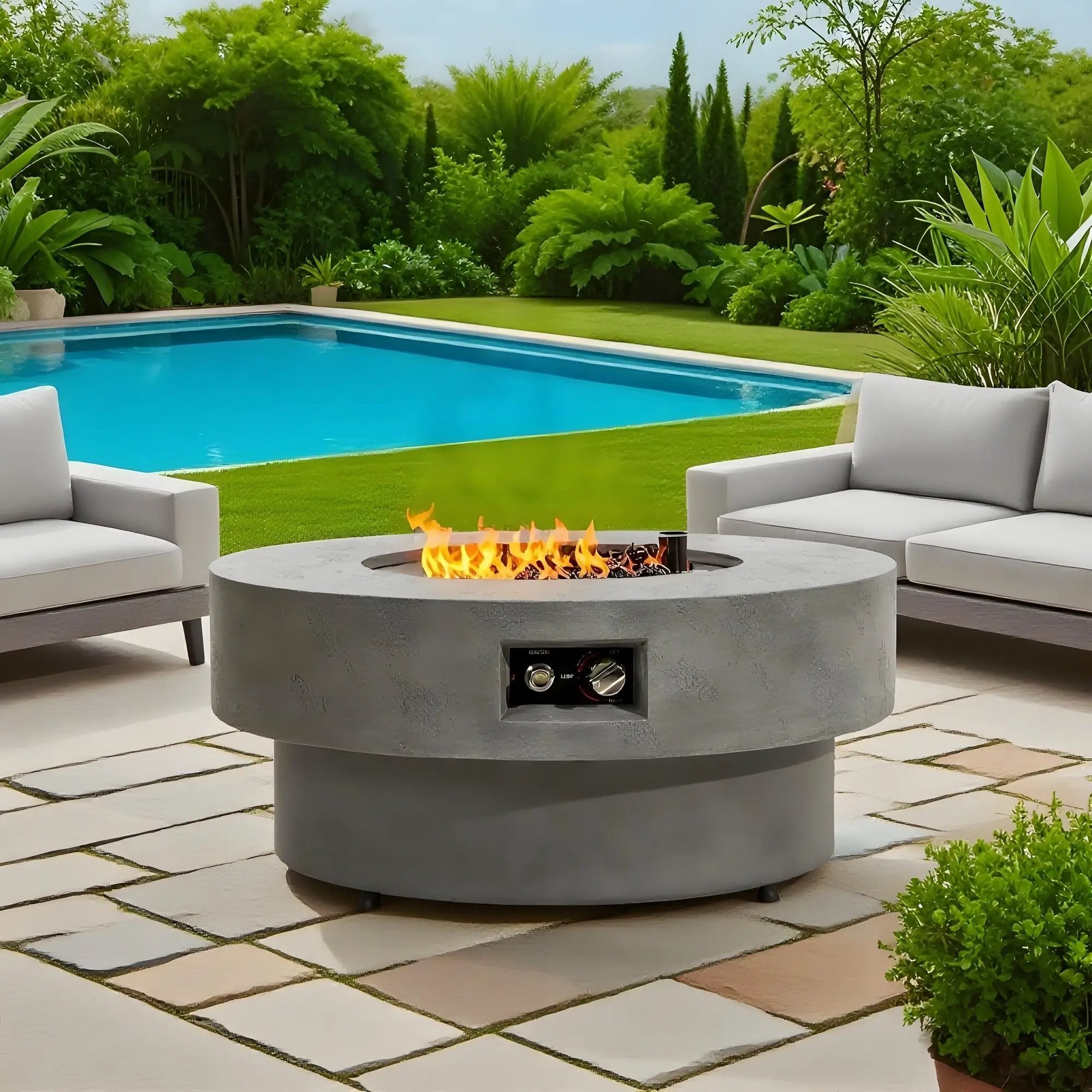 34-Inch Round Propane Fire Pit Table by HouseOfZazla