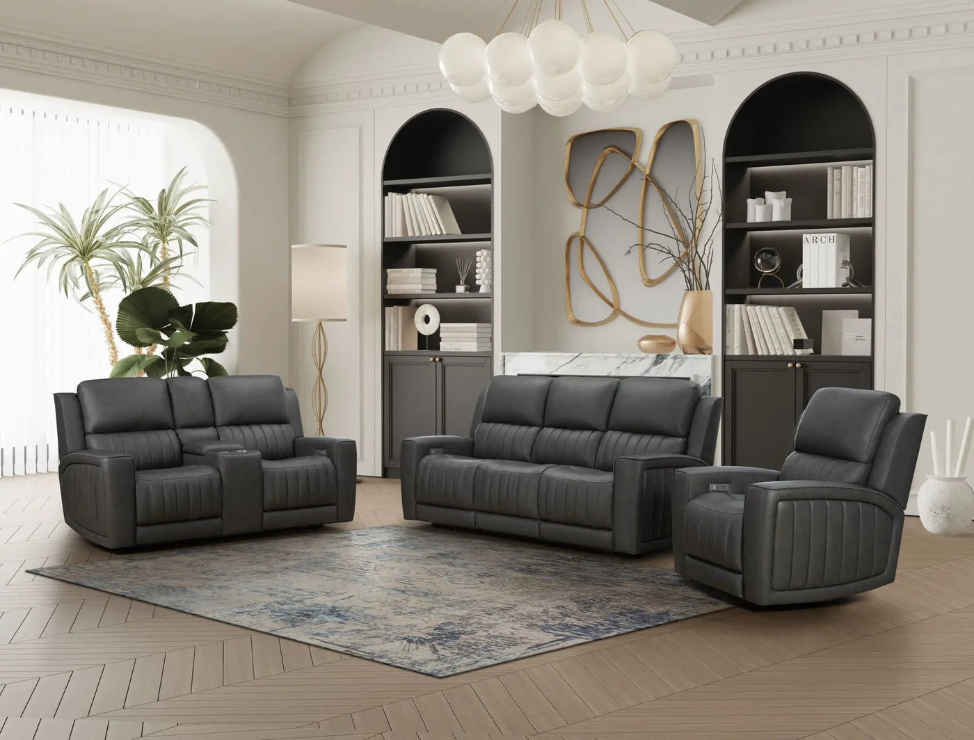 Pierce - Power Sofa With Power Recline, Power Headrest (Drop Down Table With Two Cup Holders)-Zero Gravity, Lumbar by Unique Piece Furniture