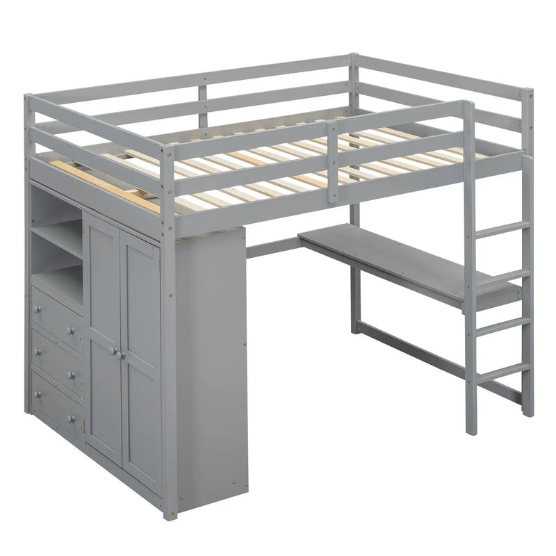 Loft Bed With Built In Wardrobe, Shelves And Drawers