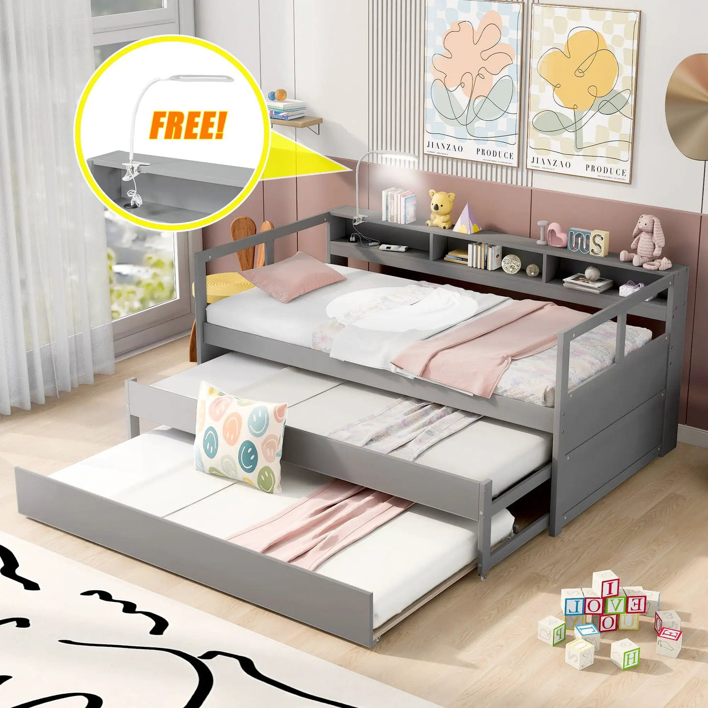 Daybed With 2 Trundles, 3 Storage Cubbies, Built In USB Charging Light by Unique Piece Furniture