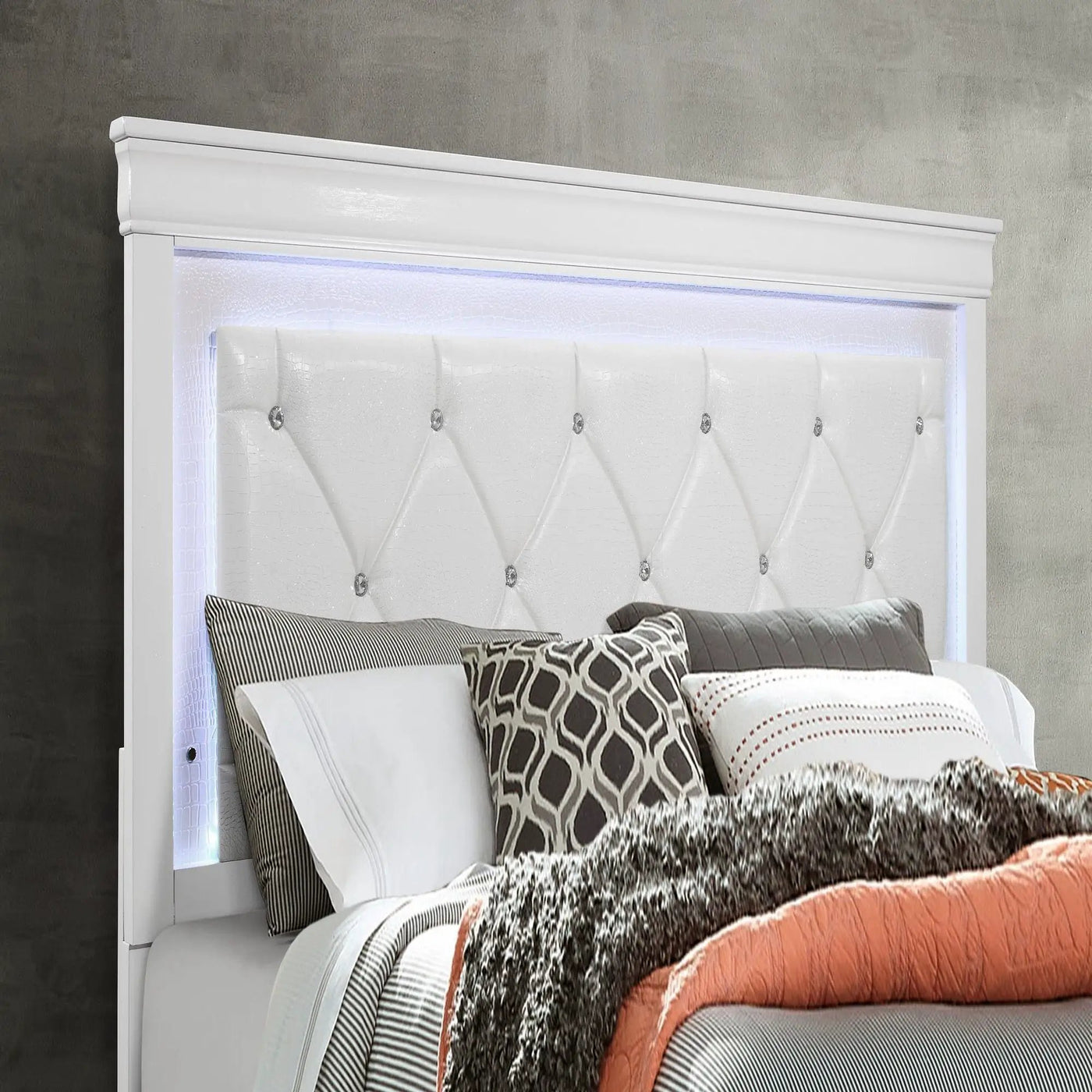 Shaker - 5 Pieces Bedroom Set With Crystal Inspired Tufted Headboard And LED Lighting by Unique Piece Furniture