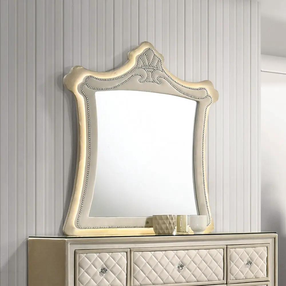 Lucienne - Mirror With LED - Beige Velvet by Unique Piece Furniture