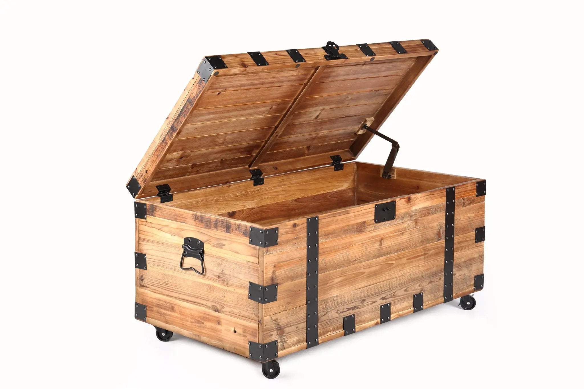Trunk Table With Four Wheel Large Capacity Storage Coffee Table - Natural / Black by HouseOfZazla