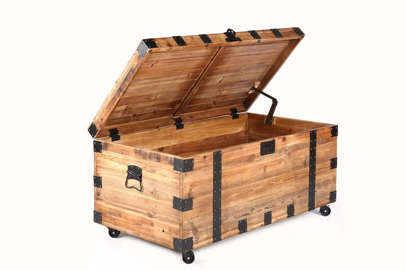 Trunk Table With Four Wheel Large Capacity Storage Coffee Table - Natural / Black by HouseOfZazla