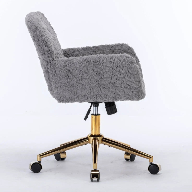 Office Chair, Artificial Rabbit Hair Home Office Chair With Metal Base, Adjustable Desk Chair Swivel Office Chair, Vanity Chair by HouseOfZazla