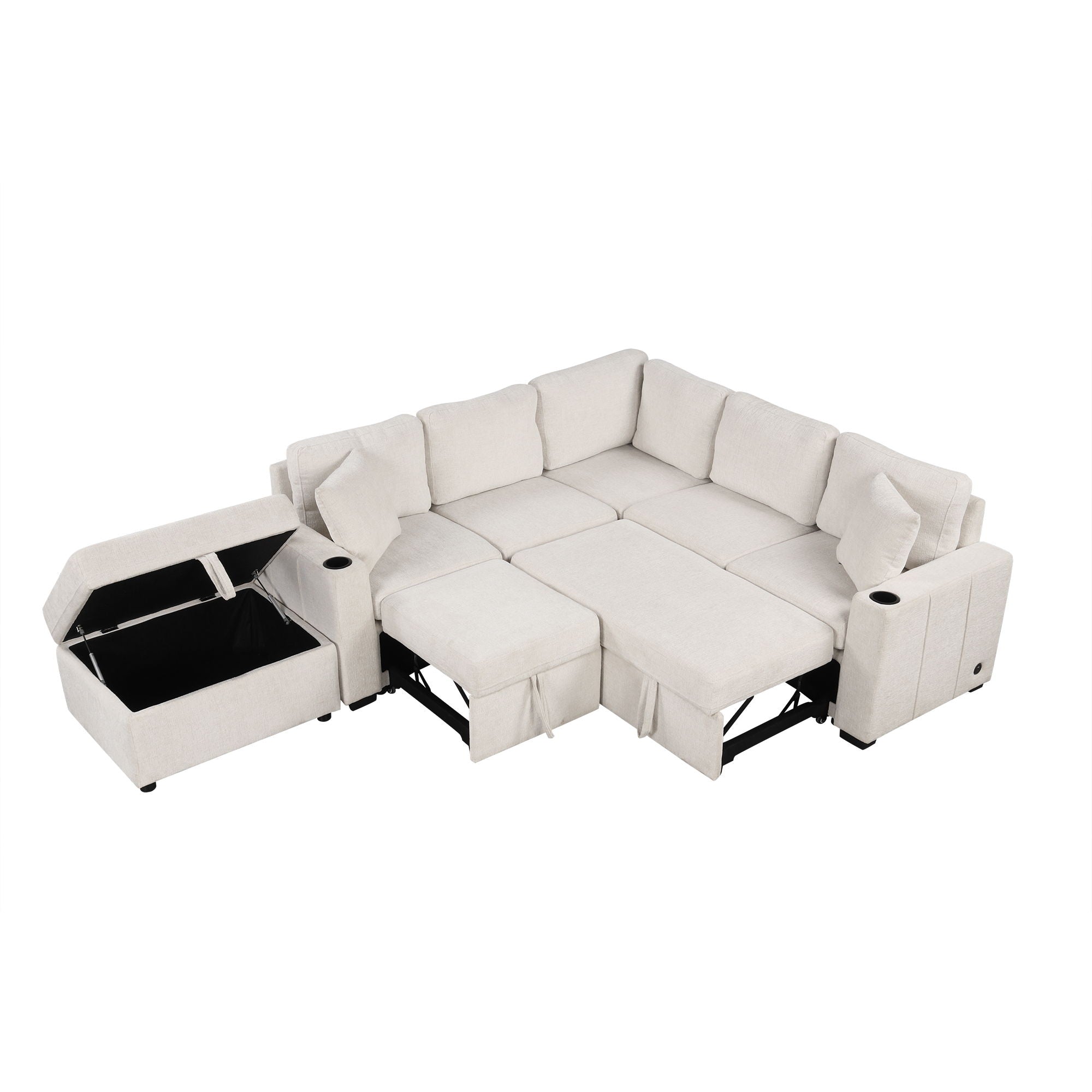 Sectional Sofa Convertible Pull-Out Sofa Bed With A Movable Storage Ottoman For Living Room by HouseOfZazla