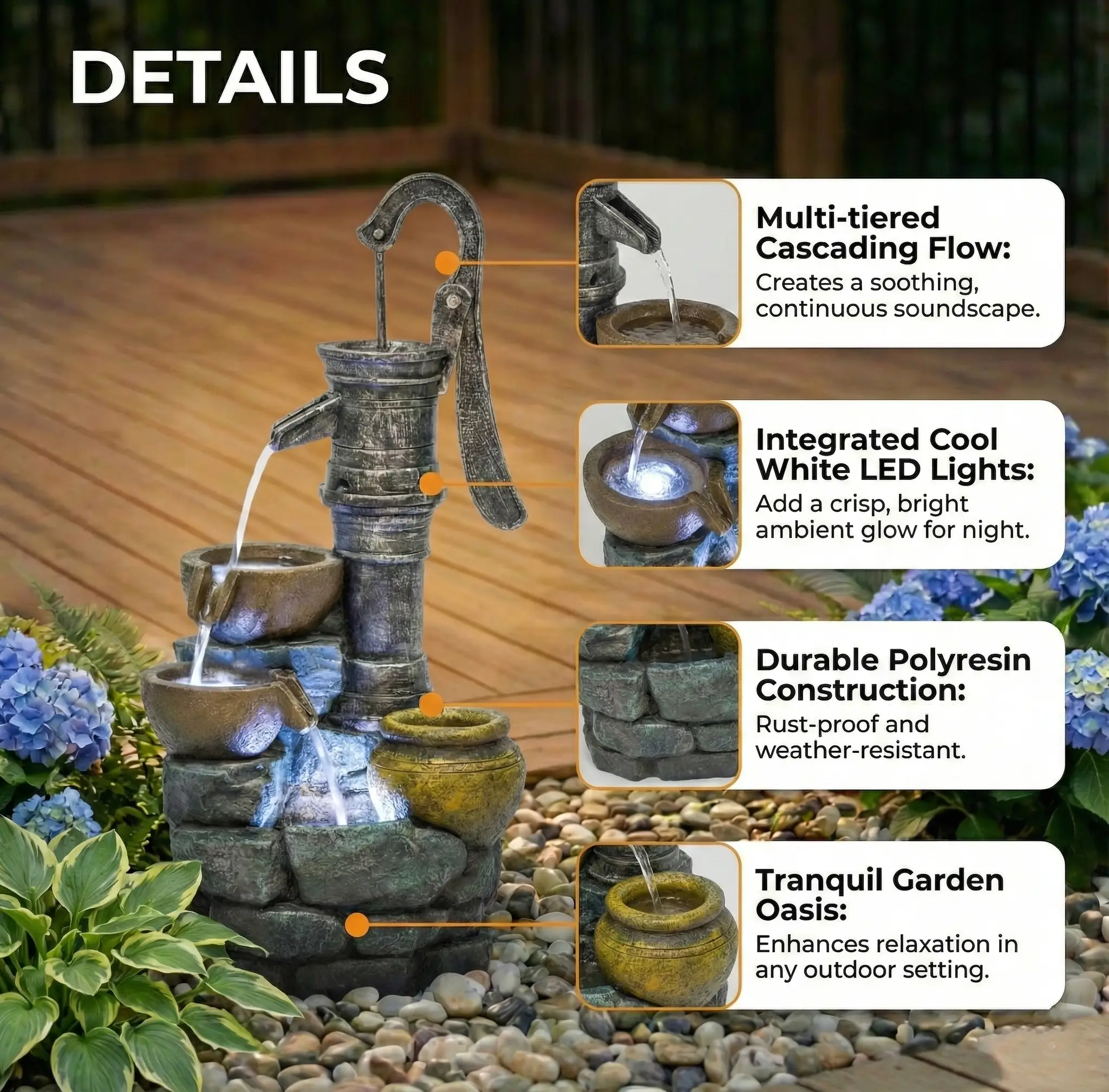 32'' H Large Outdoor Fountain with Vintage Pump by HouseOfZazla