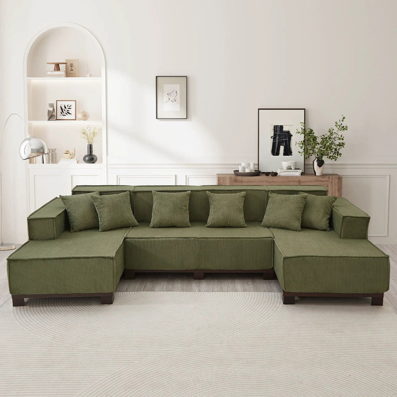 U-Shaped Sectional Sofa With RGB LED Light Strip And 6 Pillows by Unique Piece Furniture