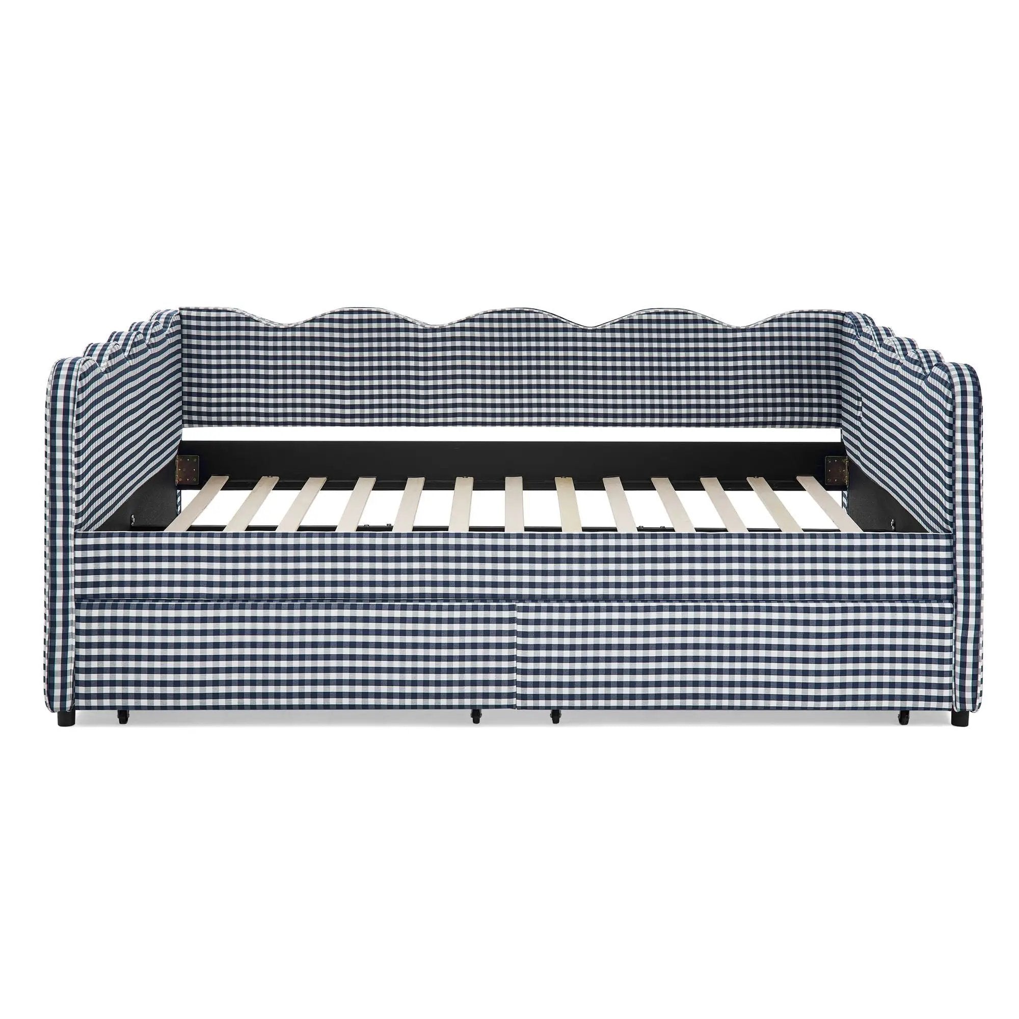 Gingham Daybed With USB Charging Port, Wave-Shaped Design by Unique Piece Furniture