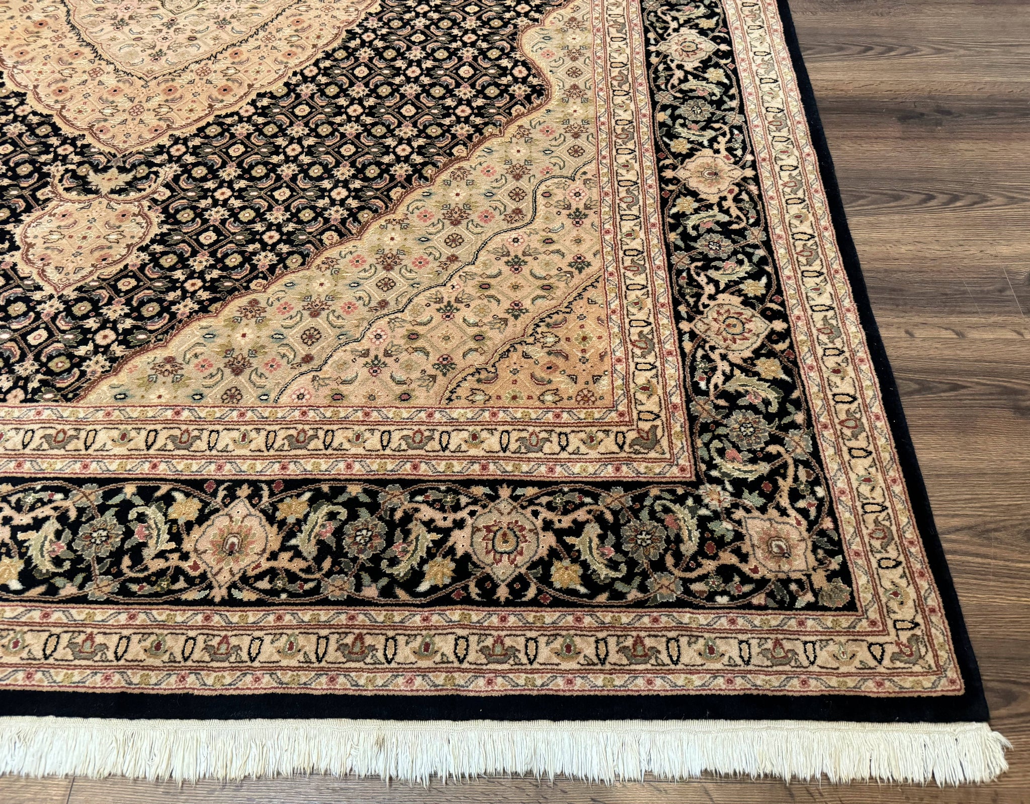 Sino Persian Rug 8x10, Herati Mahi Pattern, Fine 170 KPSI, Black, Wool and Silk Highlights by Jewel Rugs
