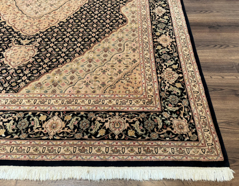 Sino Persian Rug 8x10, Herati Mahi Pattern, Fine 170 KPSI, Black, Wool and Silk Highlights by Jewel Rugs