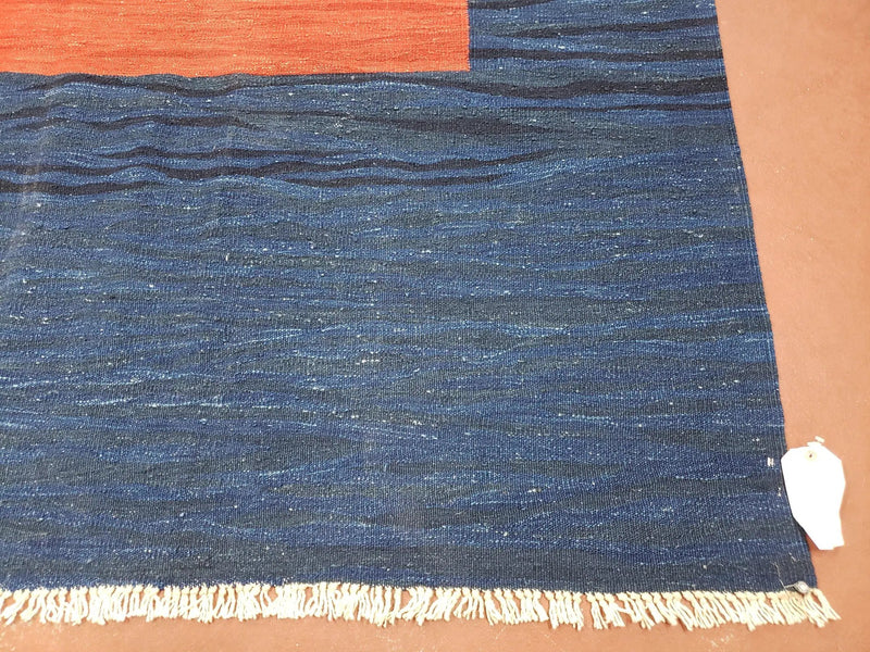Blue and Red Turkish Kilim Rug, New 6x9 - 7x10 Flatweave Area Rugs, Hand Woven, Wool Handmade Oriental Kilim Abstract Modern Boho, Minimal by Jewel Rugs