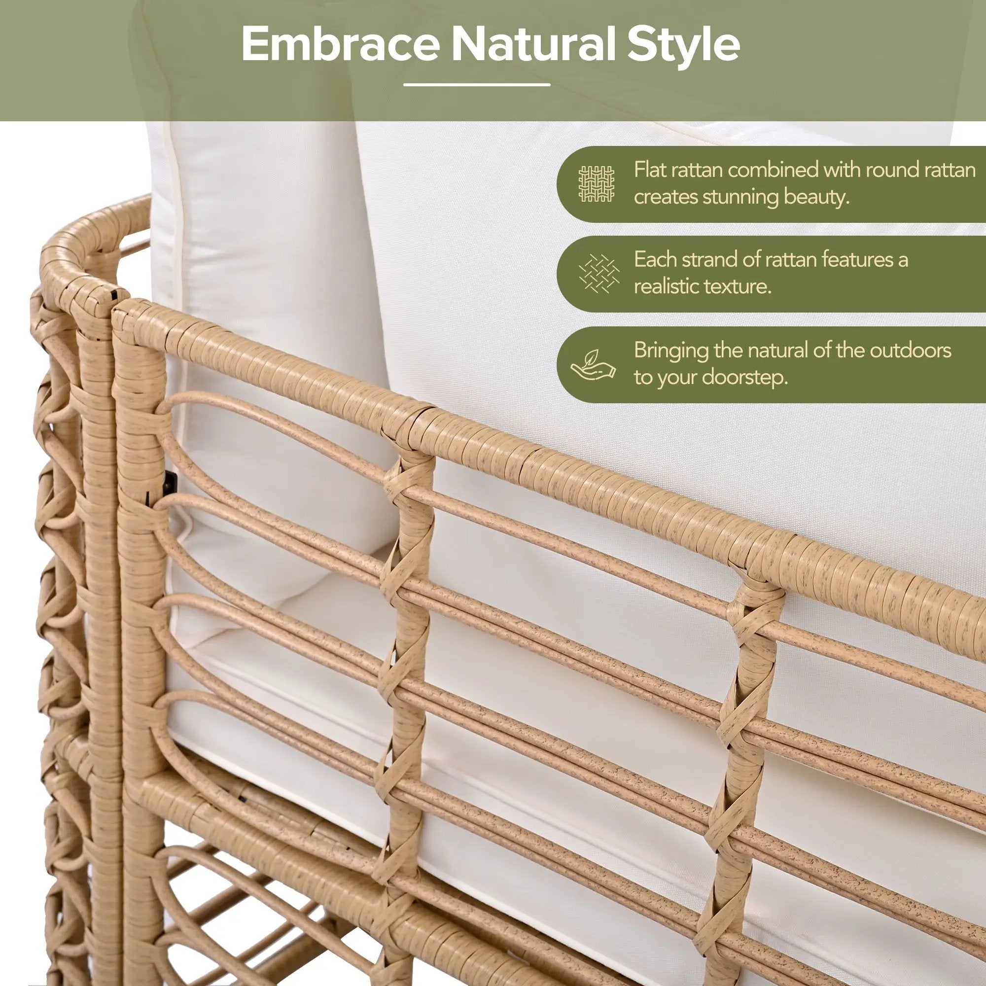 Outdoor Patio Furniture, All-Weather Rattan Sectional Sofa Set With Thick Cushions And Pillows, Freely Combined Conversation Sets For Garden, Backyard, Balcony by Unique Piece Furniture