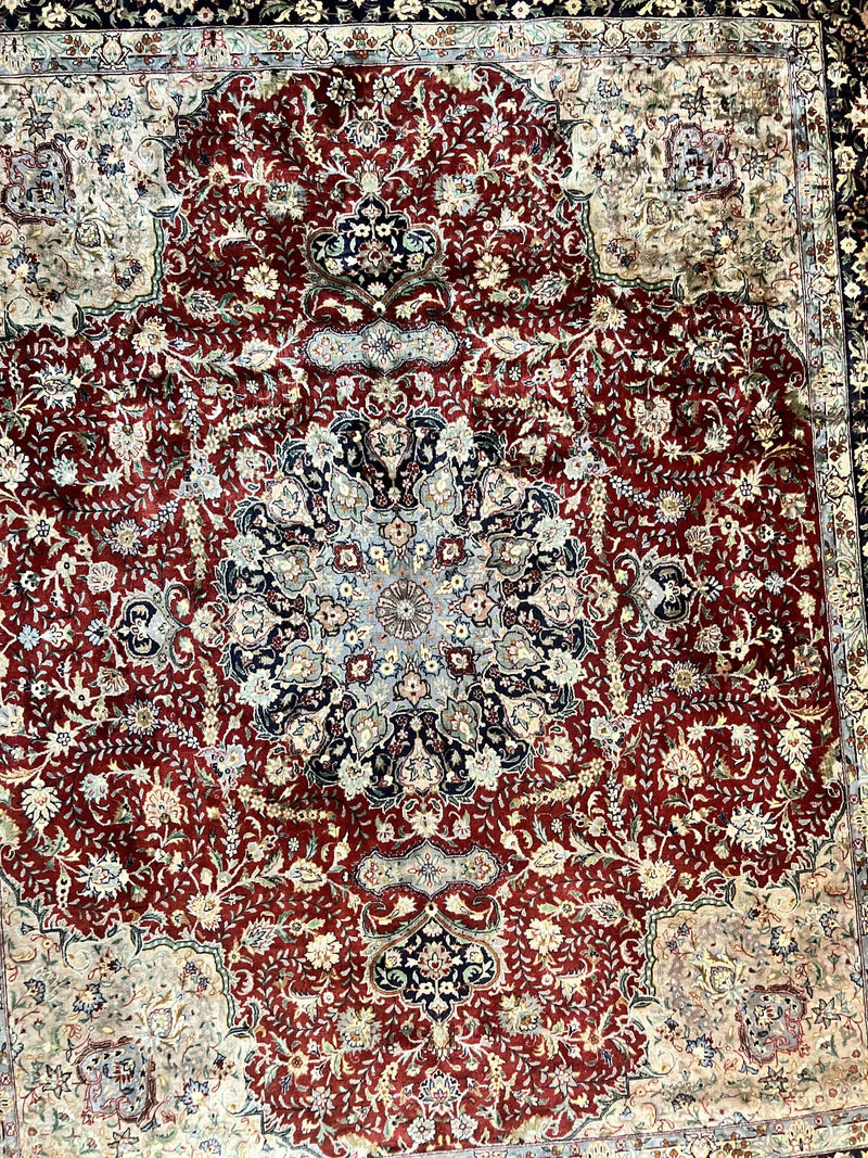 Pak Persian Rug 8x10, Wool Hand Knotted Vintage Carpet, Dark Red & Navy Blue, Dome Design Floral Medallion Rug, 8 x 10 Oriental Rug by Jewel Rugs