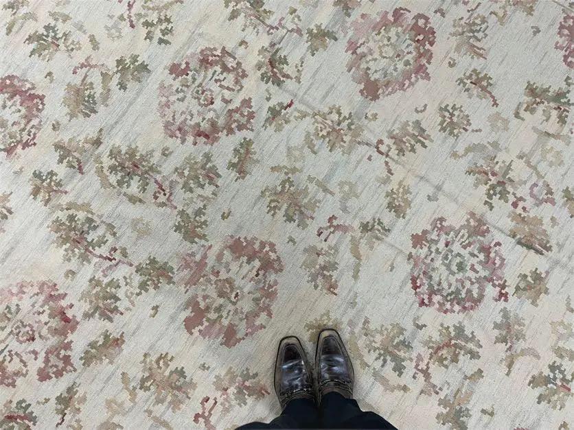 9x12 Flatweave Aubusson Needlepoint Rug, New, Beige, Tan, Green, Handmade, Hand-Knotted Area Rug, French European Carpet, Flowers by Jewel Rugs