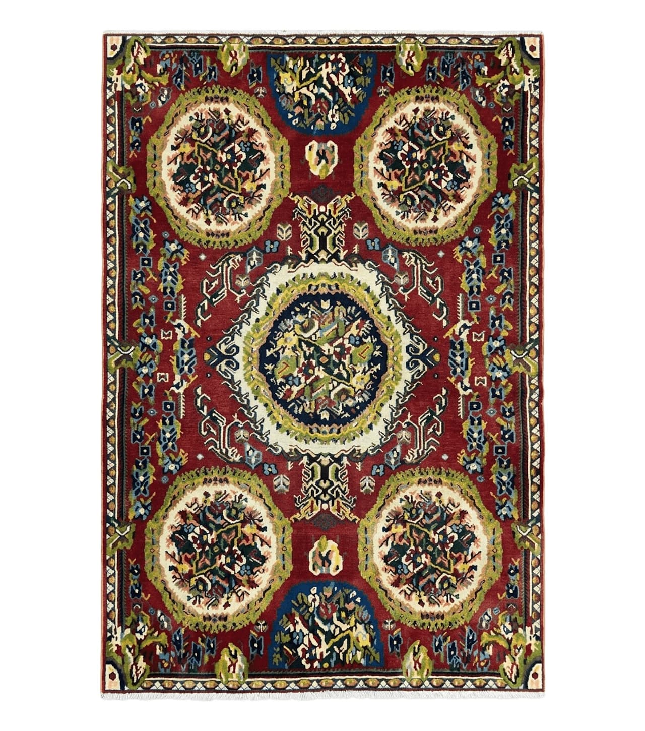 Persian Bakhtiari Rug 5x8, Wool Hand Knotted Antique Carpet, Red, Floral Oriental Rug, 5 x 8 Medium Sized Rug by Jewel Rugs