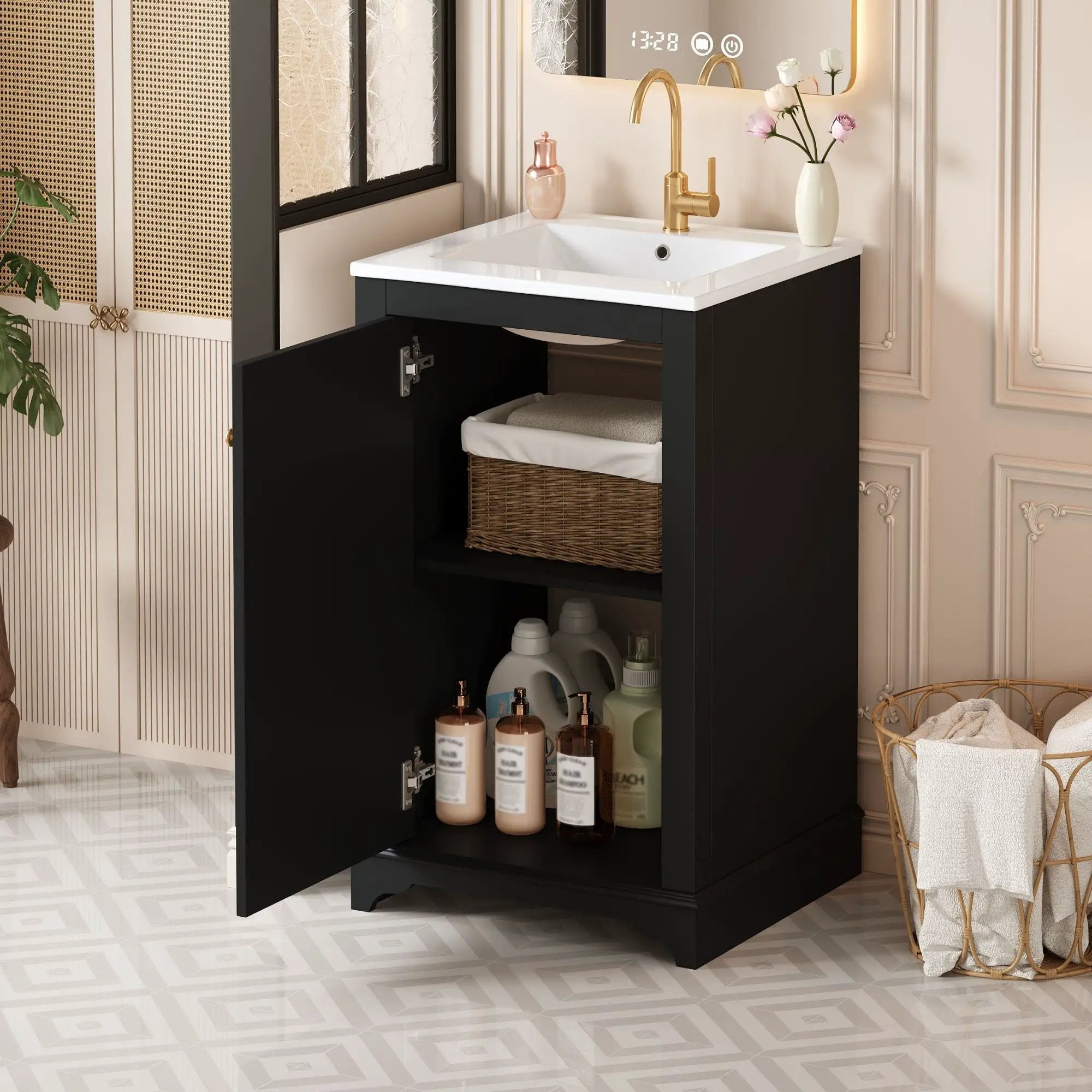 Bathroom Vanity With Sink, Freestanding Single Cabinet Set, Soft Close Door, Adjustable Shelf by Unique Piece Furniture