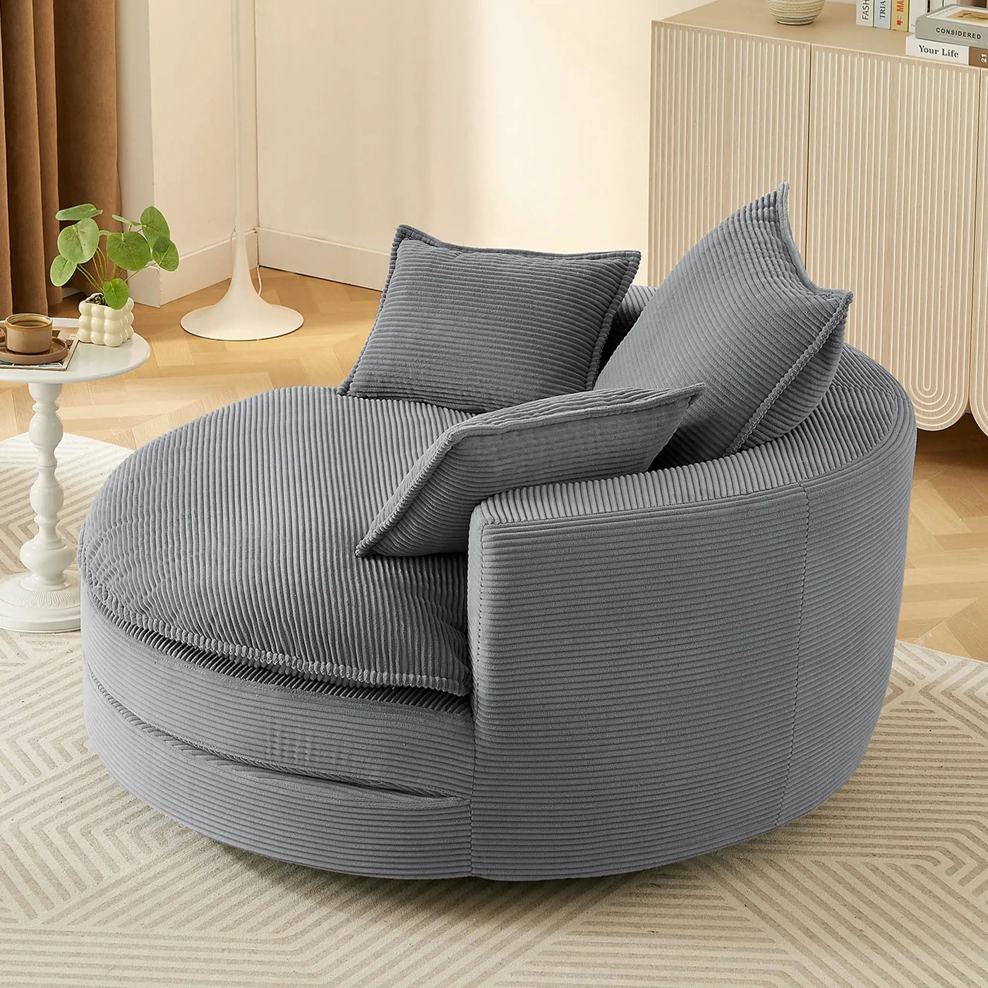 360° Swivel Accent Barrel Chair With Dual Layer Cushion And 3 Removable Pillows by HouseOfZazla