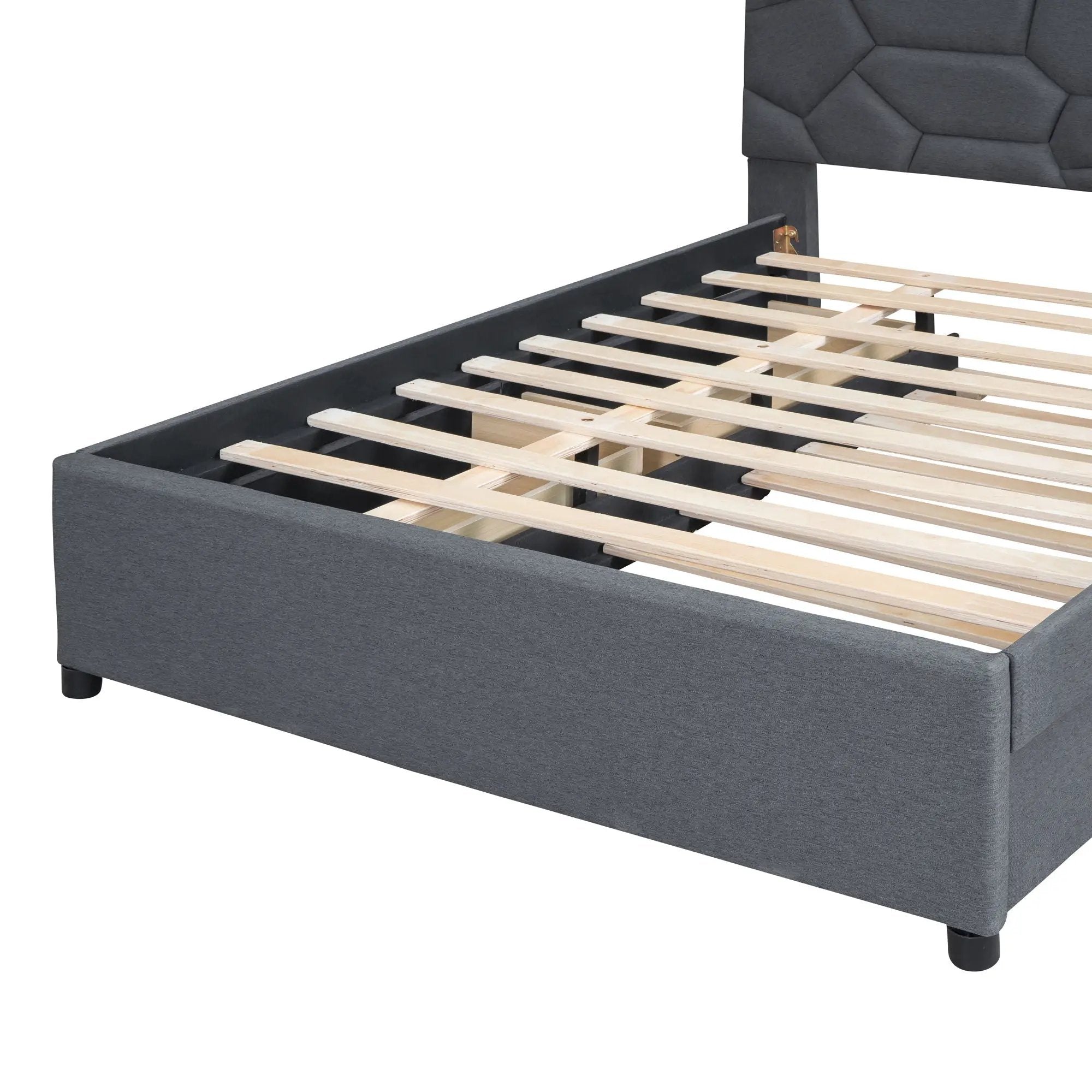 Upholstered Platform Bed With Brick Pattern Headboard And Twin Long Size Trundle by HouseOfZazla