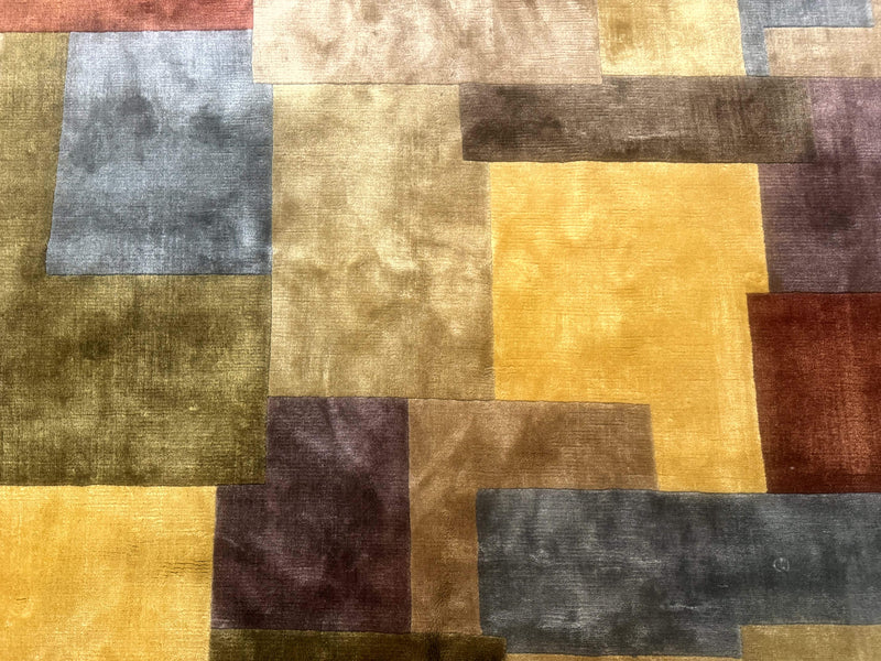 Modern Tibetan Wool Rug 8x10, Multicolor, Thick Pile, Contemporary, Nepali, Handmade by Jewel Rugs