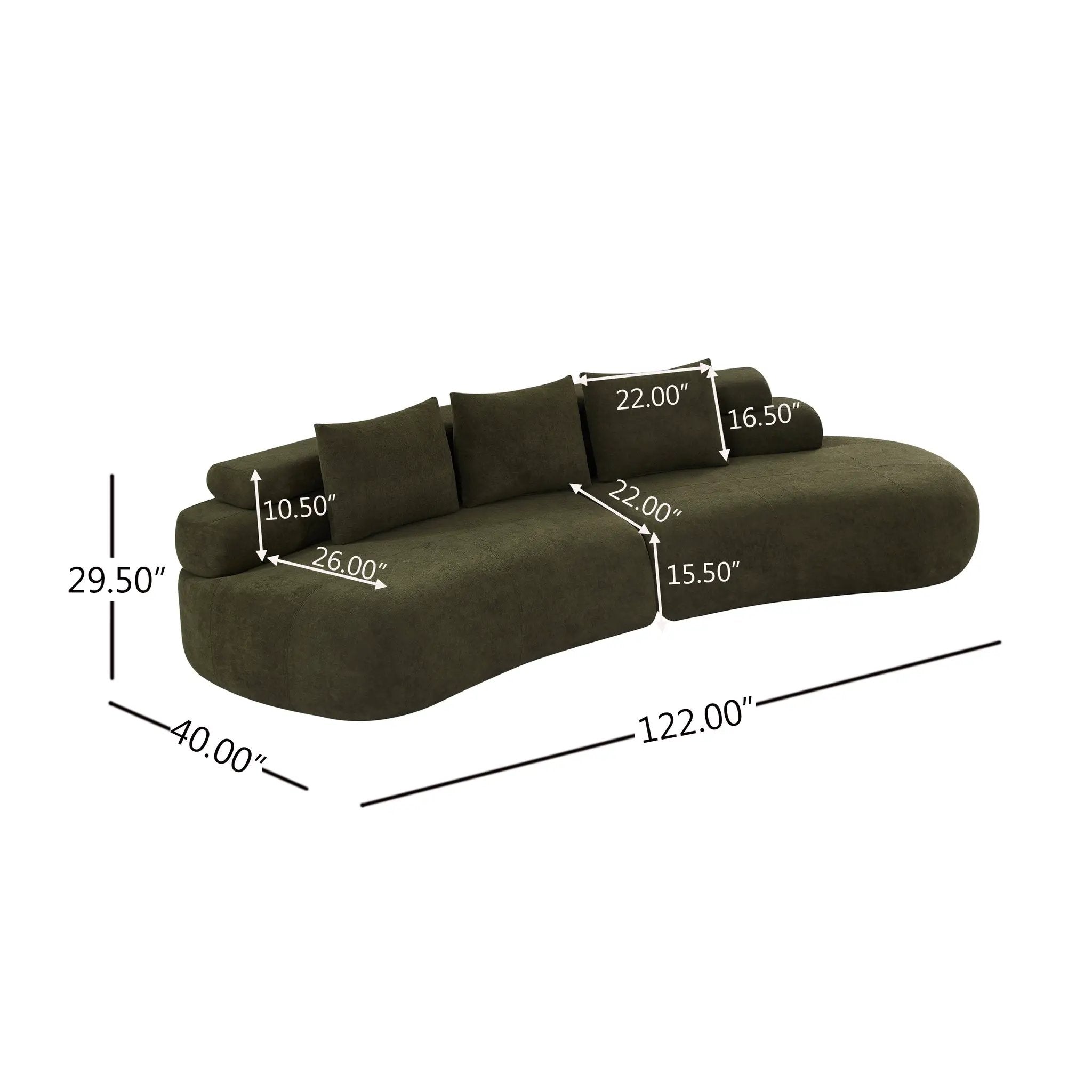 122" Curved Sectional Sofa (Olive Green) by HouseOfZazla