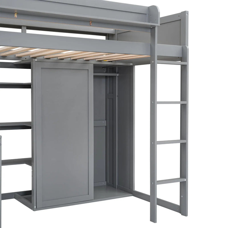 Loft Bed With Built In Desk, Storage Shelves, And Wardrobe by Unique Piece Furniture
