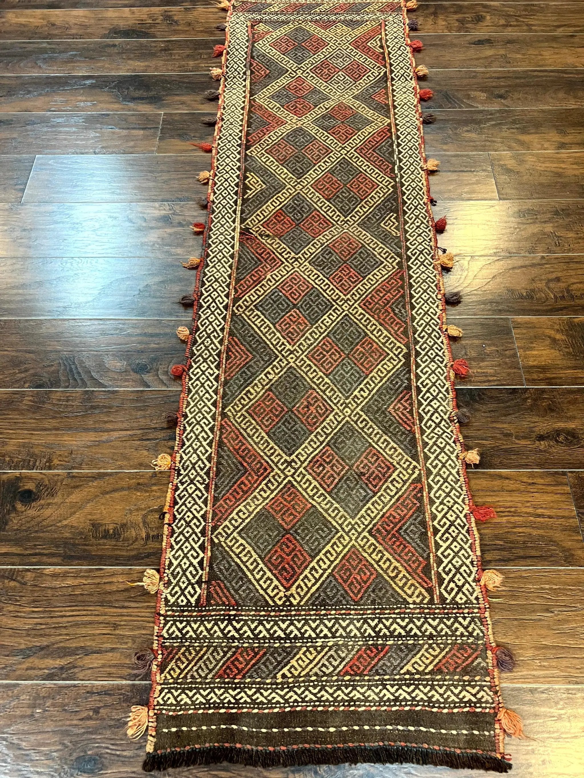 Tribal Runner Rug 2x8, Pakistani Turkoman Runner, Wool Handmade Vintage Rug by Jewel Rugs