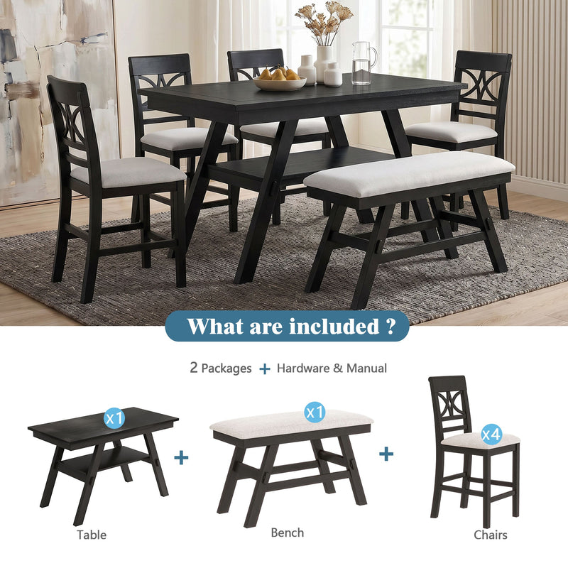 TOPMAX 6-Piece Wood Counter Height Dining Table Set with Storage Shelf by HouseOfZazla