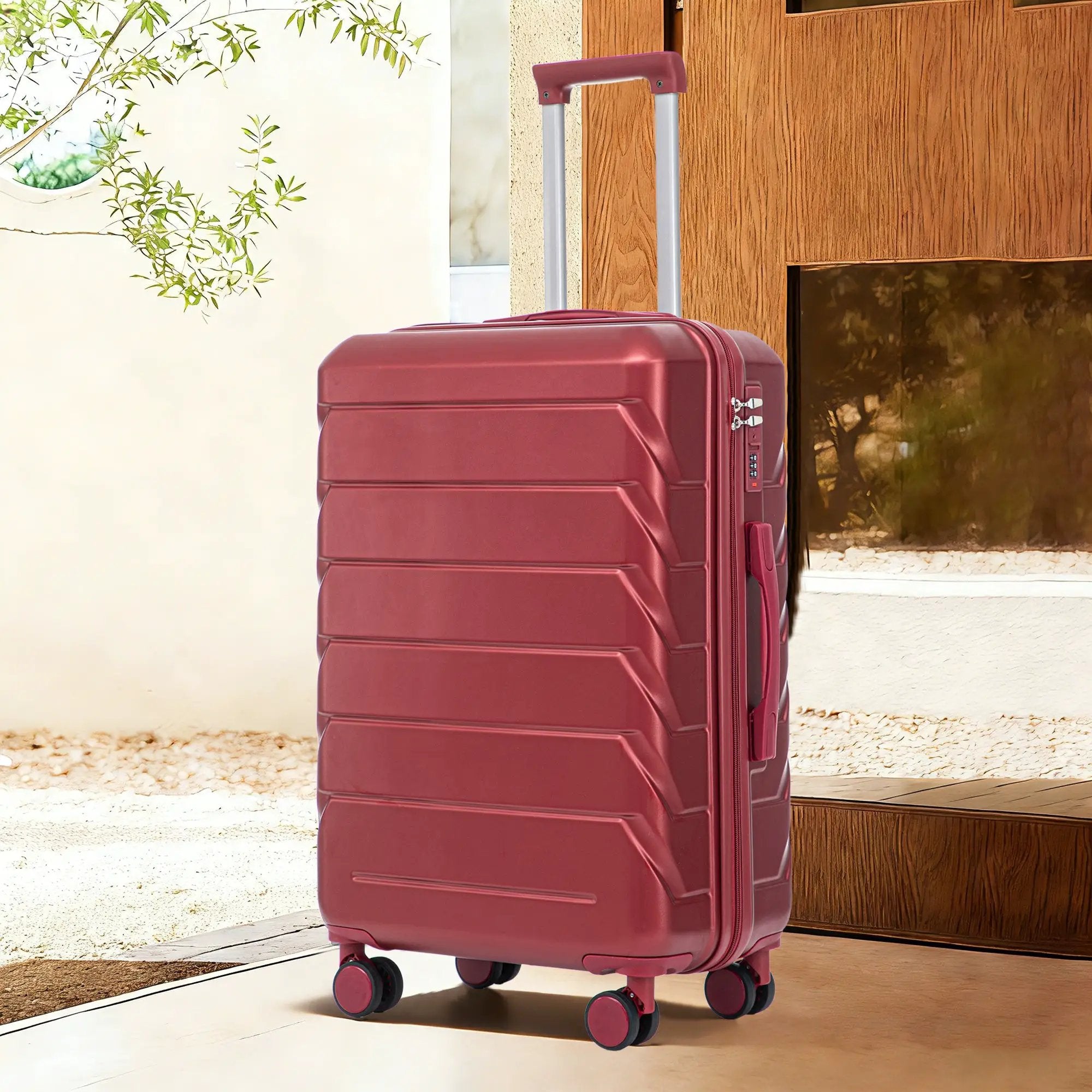 28 Inch ABS Hard Shell Large Travel Checked Luggage - Wine Red by HouseOfZazla