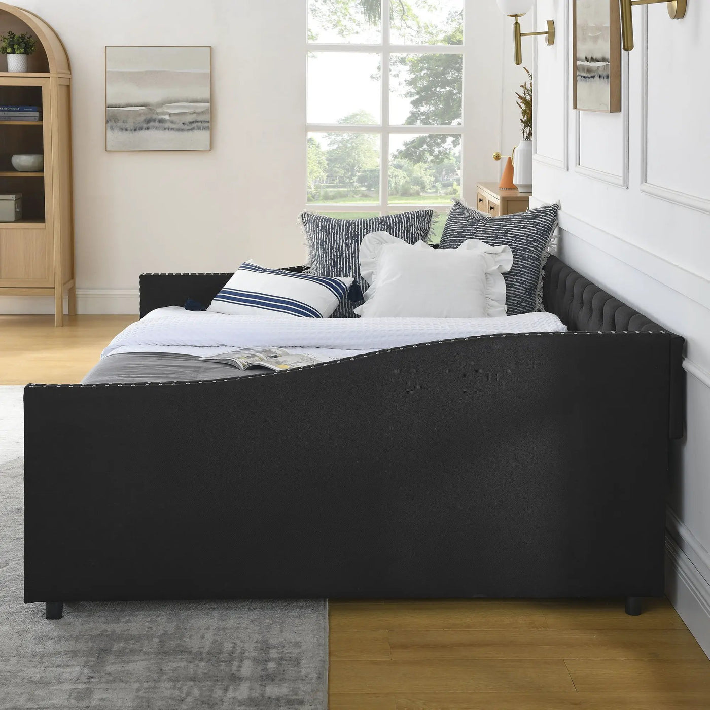 Upholstered Tufted Daybed With 2 Drawers, Waved Arms by HouseOfZazla