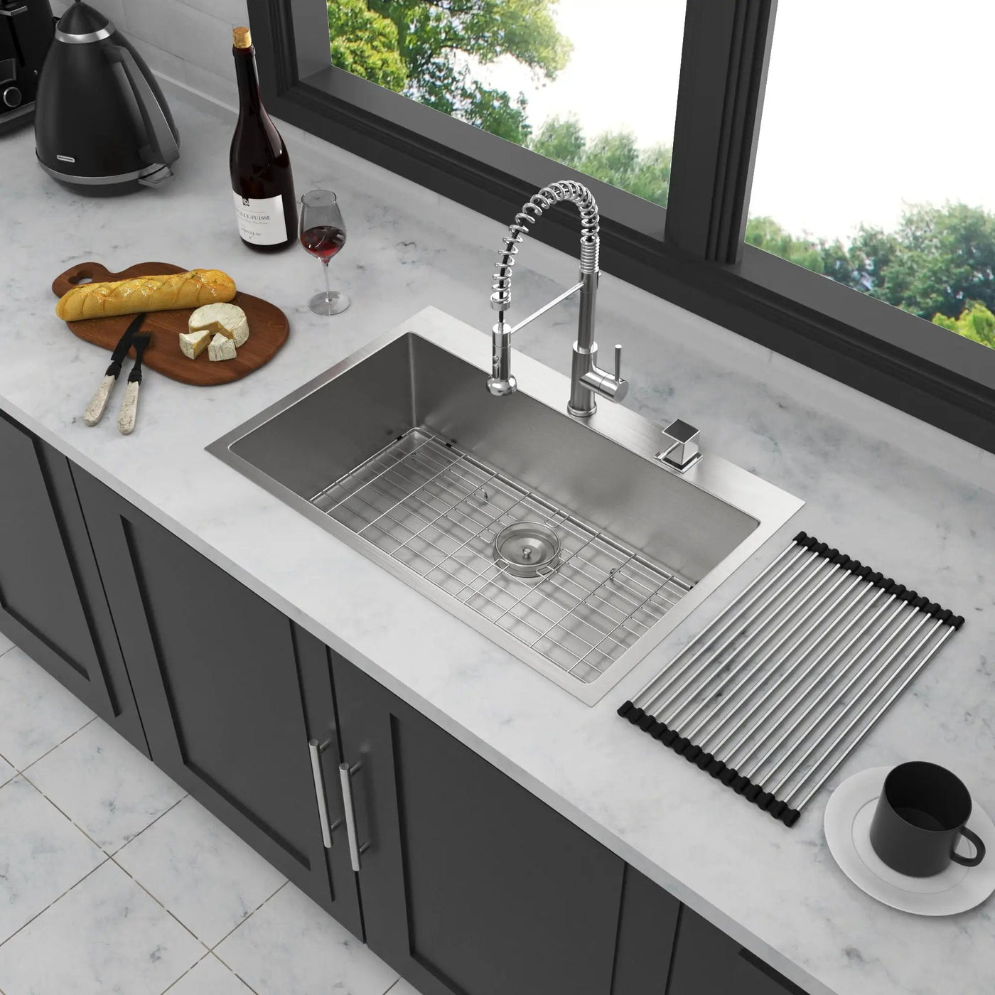 Drop In Kitchen Sink, 16 Gauge Stainless Steel, Single Bowl, Topmount Basin by HouseOfZazla