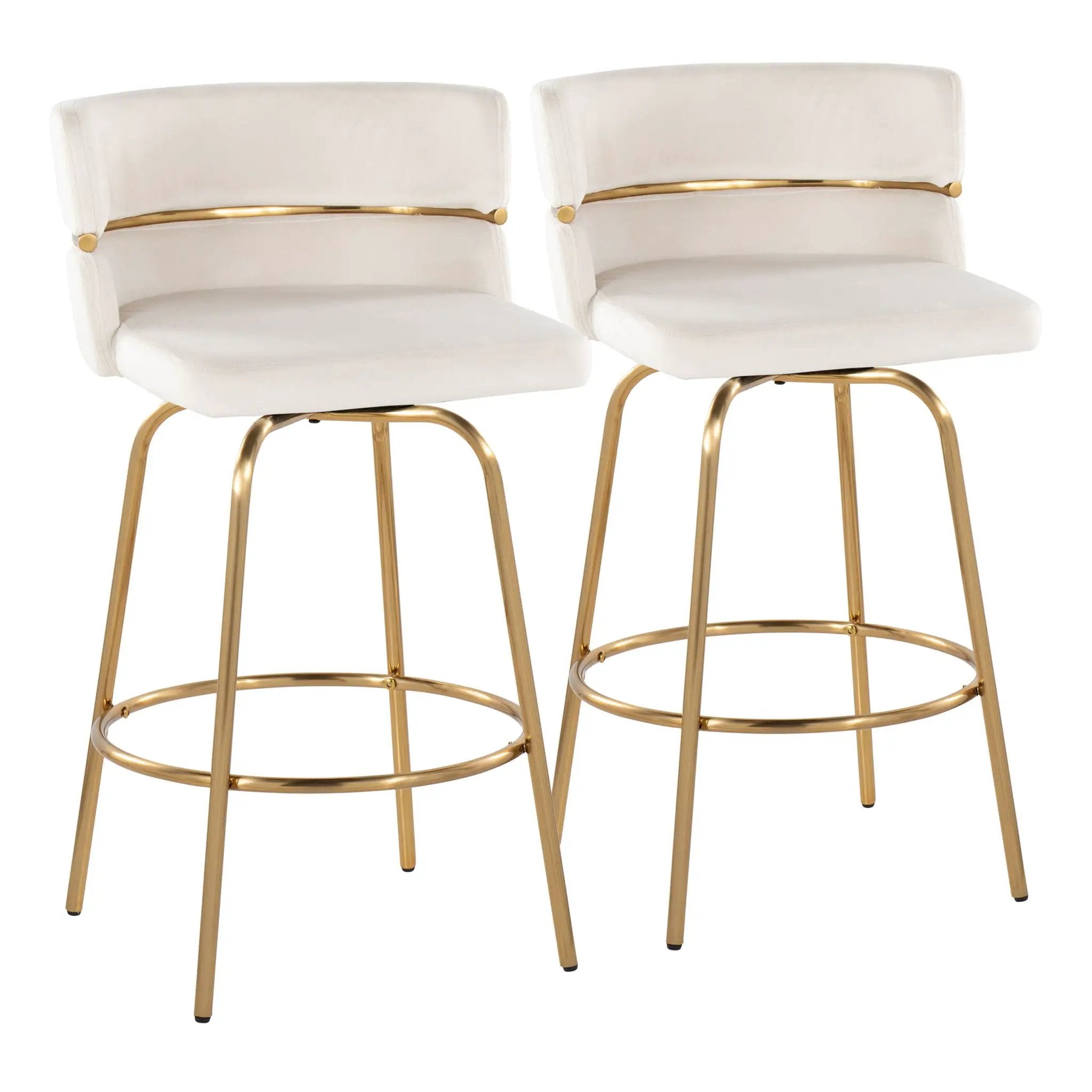 Cinch - Glam / Art Deco Fixed Height Counter Stool With Swivel With Round Footrest (Set of 2) by HouseOfZazla