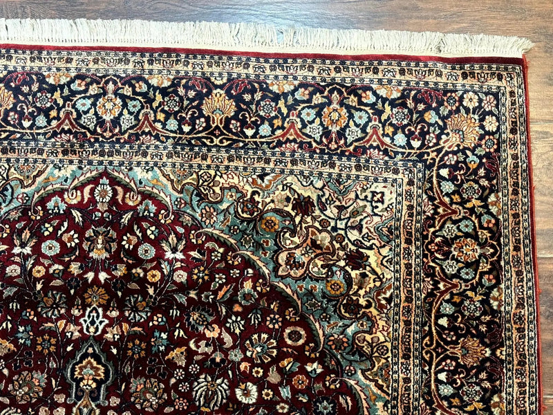 4x6 Silk Rug, Very Fine 650 KPSI, Silk Persian Carpet, Red, Floral Medallion, Sino Persian by Jewel Rugs